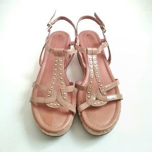 Platform Leather Sandals Tan Cork Flatform size 8